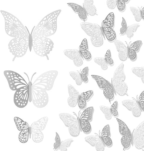 Farfalle Decorative,Adesivi Murali,Stickers,Decorazioni Camera Da Letto,Farfalle,Farfalle Decorative Torta,Adesivo Muro Decorativo,Adesivi Murali Soggiorno,Adesivi 3d,Wall Stickers,Argento 24 Pezzi