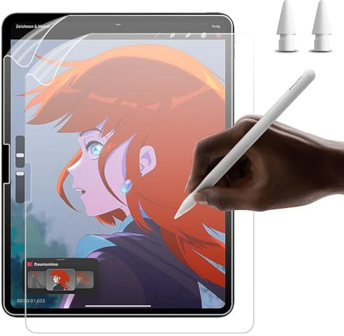Haofun Papier Schutzfolie für iPad Pro 11 Zoll (2024), 2 Stück Matt Papier Folie + 2 Spitze, Dünn und Reaktionsschnell, Schreiben und Zeichnen wie auf, Blendfreiem Feel Paper PET Screen Protector