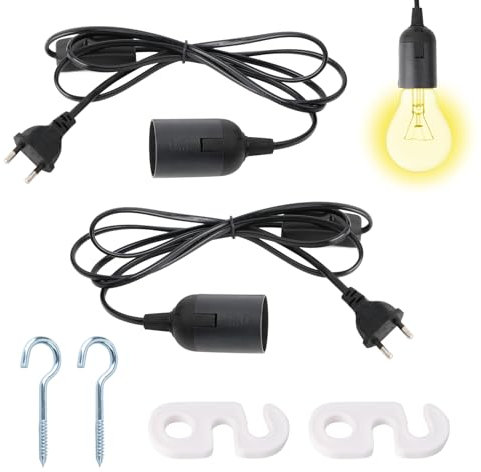 YdseozOA 2 Set portalampada con interruttore base lampada E27 con cavo di alimentazione 1,8 m e viti con gancio spina europea Accessori sospensione lampada a sospensione fai da te cucina soggiorno