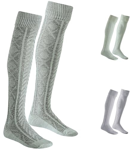 German Wear EXTRA Lange Trachtensocken Strümpfe mit quadratisches muster Trachtenlederhose Socken 75cm Farbe: Meliert, Größe: 38-40