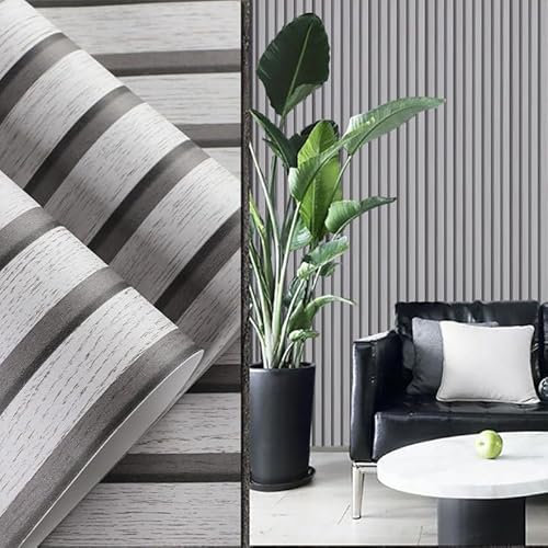 Swehooirt Tapete Vliestapete Holzoptik Grau Papiertapete mit Holz-Optik, 3D Effekt Paneele im modernen Skandi Look, Lamellenwand Wohnzimmer Wandpaneele Holzoptik