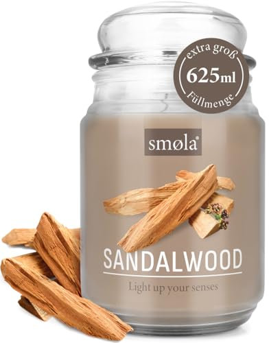 smøla Große Duftkerze im Glas I Sandalwood 625ml - Kerze Sandelholz I bis zu 140 Stunden Brenndauer I vegane Sojawachs-Kerze I perfekte Geschenkidee