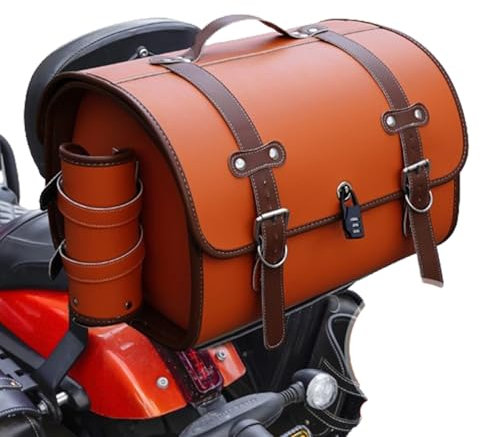 BIRNN Bauletto per Moto per Piaggio Beverly 500 2006-2011, Cuoio Custodia Portaoggetti per Bagagliaio per Motocicletta Bagaglio per Moto con Serratura di Sicurezza Valigia Moto, C Orange+Brown