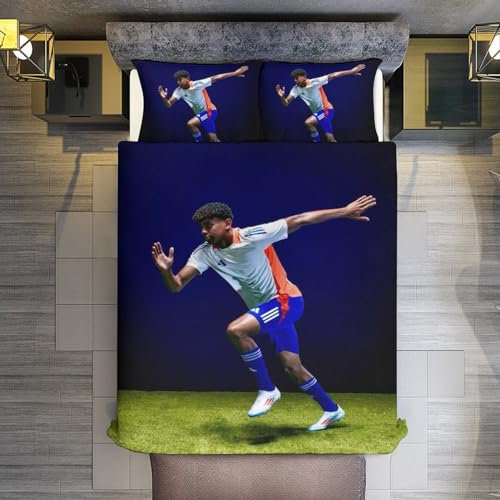 Fußballfan Bettwäsche 140x200 für Kinder, Jungen Teenager Bettbezug-Set für Einzelbett, Moderne Cartoon Bedruckte Bettbezüge mit Reißverschluss und 2 50x75cm Kissenbezug, h