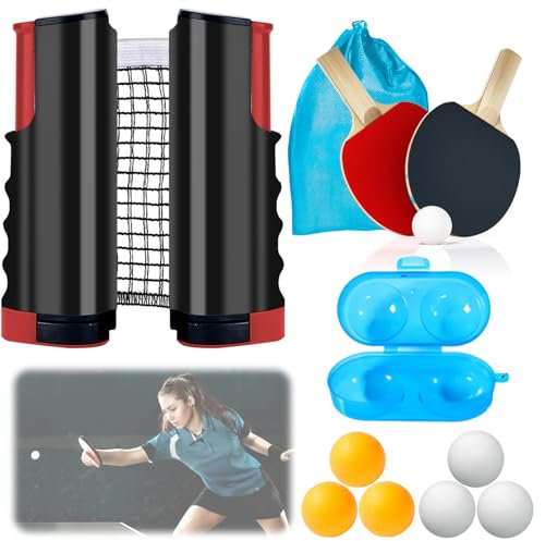 Ensemble de tennis de table WIYETY : filet escamotable + 2 raquettes + 6 balles + boîte à balles + sac de rangement, raquette de tennis de table noir/rouge ABS pour 2-4 joueurs