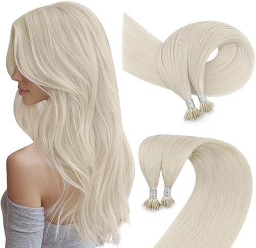 Easyouth Nanoring Extensions Echthaar Weiße Blond Nano Ring Haarverlängerung Echthaar Platinblond Nanoring Echthaar Extensions 50cm #1000 50 Stück 50g