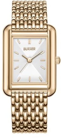 BURKER Damenuhr Olivia, Quadratische Damen Armbanduhr Gliederarmband Edelstahl Analog Quarz 3-ATM Wasserdicht - 29 mm - Gold Weiß