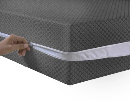 Coprimaterasso con cerniera, copertura completa, anti cimici, con cerniera, profondità 30 cm, ipoallergenico, con doppia chiusura laterale con cerniera (grigio scuro, super king)