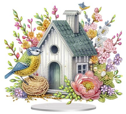 Starnearby DIY Diamond Painting Blumen- und Vogelhaus Deko, 5D Diamant Painting Tisch Deko, Diamant Malerei Kunst Set, Ornamente Geschenke für Anfänger Hausgeschenk Deko für Familie