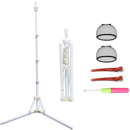 XINMEIFA Wig Stand Tripod, 63 Inch Mannequin Head Stands, Training Head Stand Tripod for Mannequin Head, Canvas Foam Head, Manikin head for Wigs, Training and Hairdressing (White)