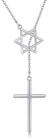 URONE Kreuz Davidstern Halskette Sterling Silber Kreuz Star David Layered Anhänger Halskette Kreuz Schmuck Geschenke für Frauen