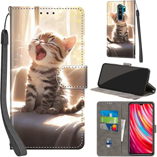 PHINIENLAND Cover per Xiaomi Redmi Note 8 Pro PU Pelle Custodia Flip Gatto | Custodia in pelle PU, Chiusura magnetica, Supporto regolabile, Scomparti schede, Protezione totale per Redmi Note 8 Pro