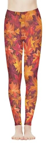 Lockenstab Damen-Leggings, Yogahose Mit Hohem Taillenbund, Workout-Leggings, Galaxie-Stern-Muster(Ahornblätter,XL)