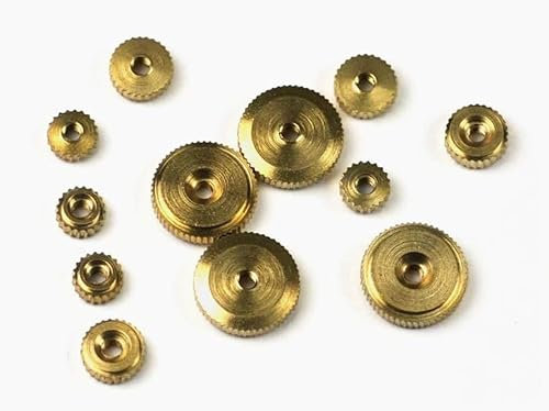 Clock Hand Fixing Knurled Nuts, 12-Piece Set, Mixed Sizes, Brass, for HERMLE and American Metric Clock Repairs