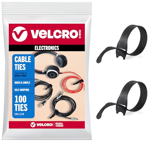 VELCRO Brand Fascette per cavi riutilizzabili, confezione da 100 fascette per la gestione dei cavi, 15,2 cm, per cavi elettrici, colore nero