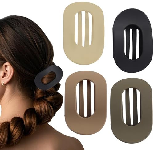 Flomiara 4PCS Hair Clips for Women, Flat Claw Clips for Lying, Non-Slip Clip for Thick Thin Hair, Large Strong-Hold Claws Styling, Light Cute for Women Girls Kids,Black, Off White, Brown, Lotus Root