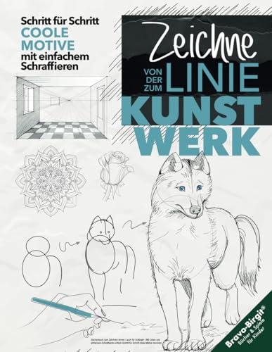 Zeichenbuch zum Zeichnen lernen | auch für Anfänger: Mit Linien und einfachem Schraffieren einfach Schritt für Schritt coole Motive zeichnen