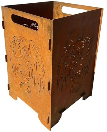 Feuerkorb Motiv Drache 60cm Edelrost Feuerdrache Feuerstelle Feuersäule Feuerschale Feuertonne Kamin Ofen Gartendeko Wetterfest Rost Metall (Feuerkorb Drache B 60cm)