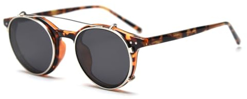 moomoobird Clip on Occhiali da sole Polarizzati TR90 Ovali Retro Occhiali da sole per uomini e donne, Leopardo con nero