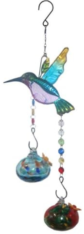 Bosiyrggrl Stained Glass Feeder Wind Chime Bird Water Feeder to Feed Birds Easy to Use A