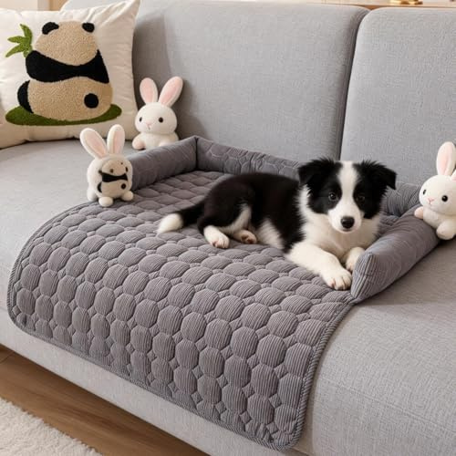 BAIFULAI Divano Letto per Cani 75 x 75 cm, Materassino per Cani in Tessuto Grigio Scuro con Bordo, Protezione per Divano per Animali Domestici, Lavabile, Cuscino Antiscivolo per Cani, Grande, Letto