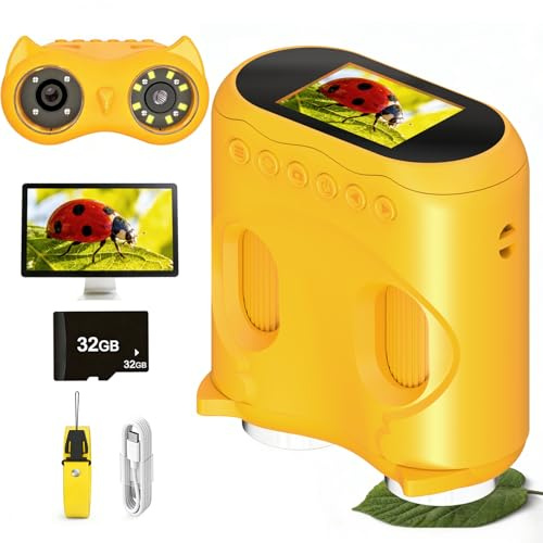 1000X Digital Microscope for Kids & Binoculars,Handheld Kids Microscope with 2.0 Screen,Rechargeable USB Portable Microscope,STEM Education Toys Christmas Birthday Gifts for Kids Boys Girls Ages 4-12