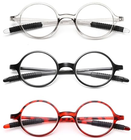 Lot de 3 Ronde Lunettes de Lecture Homme Femme +2.5 Vintage Lunettes Loupe