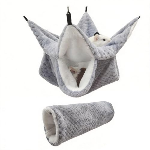 Juego de 2 hamacas para cobayas, doble capa, camas colgantes para animales pequeños, de franela suave, hamaca, túnel de hámster, para hámsters, hurones, ratas, chinchillas, escaleras de azúcar