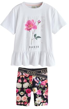 BAKER BY TED BAKER Mädchen gerüschtes Schößchen-T-Shirt und geblümte Radlershorts im 2-teiligen Set
