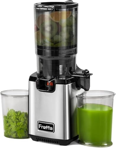 Fretta Juicer Machines,Cold Press Juicer with 135mm Large Feed Chute for Whole Fruits and Vegetables, Masticating Slow Juicer,High Juice Yield & Quiet Motor,Easy to Clean,PCTG BPA Free Material,250W