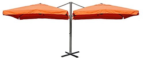 Mendler Gastronomie-Alu-Luxus-Doppel-Ampelschirm T44, Pergola-Markise-Effekt, 6,2x3m Polyester 50kg - terracotta