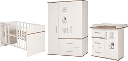 roba Kindermöbelset 'Pia‘, 3-teilig, inkl. Kinderbett 70x140cm, Wickelkommode, Kleiderschrank, weiß