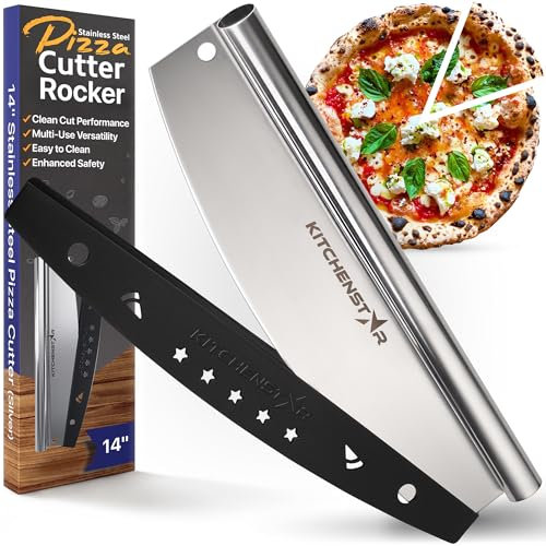 Altair Pizza Cutter & Bonus Ebook Edelstahl 35,6 cm Pizzaschneider Rocker Schneide mit schwere scharfe Klinge und ein Cover Schutz Spülmaschinenfest.