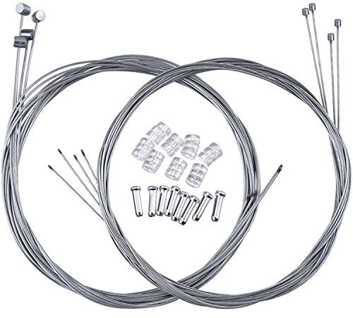 Hotop 2 Set Mountain Bike Brake Cable Gear Cable Wire and Cable End Crimps Kit