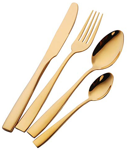 Buyer Star 16 pezzi Set di posate INOX Posate d'oro di alta qualità Oro Servizio di posate stoviglie per 4 persone Utensili Acciaio inossidabile