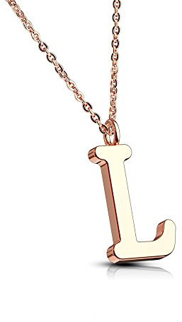 Bungsa® Alphabet Letter A-Z in Silver or Rose Gold Pendant Necklace Women's Necklace – Stainless Steel – for Women, Men and Women's Necklace – A B C D E F G H I J K L M N O P R S T U V W Z