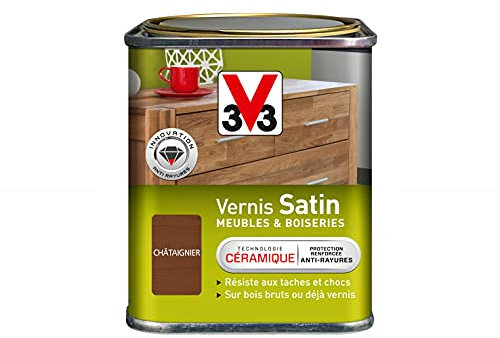 V33 Vernis intérieur Satin meubles & boiseries, Châtaignier 0,25L