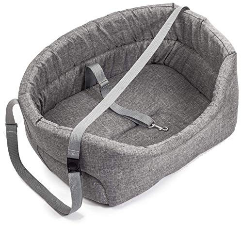 Hunde Autositz Universal Waschbar Abriebfest, Autositz Hund für Vordersitz, Beifahrersitz, Rückbank, Hundebett Hundetasche, L: 56 cm x 48 cm, Grau - Polyester: Leinenimitat