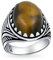 Personalisierte Herren Tier Wolf Klaue Set Große Ovale Cabochon Edelstein Braun Tiger Eye Signet Statement Western Ring Für Männer Oxidiert .925 Silber Handgefertigt In Der Türkei Anpassbar
