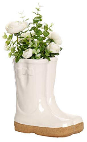 Small White Ceramic Double Wellington Boot Shaped Indoor/Outdoor Plant Pot Spring Summer Wedding Anniversary Gardening Gift