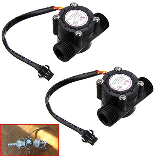 Youmile 2PACK Wasserdurchflusssensor 1-30L / min 1/2 Kontrollflüssigkeit Durchflussmesser Schalter G1 / 2 Zähler 1-30L / min Messgerät für Arduino Durchflussmesser Temperaturmessgerät