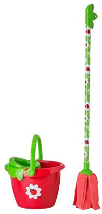 Vigar - Mopa Fregona y Cubo con Escurridor Infantil - Para Niños a Partir de 4 Años - Escoba 25 x 19 x 71 cm - Lady Bug - - Microfibra - Rojo y Verde