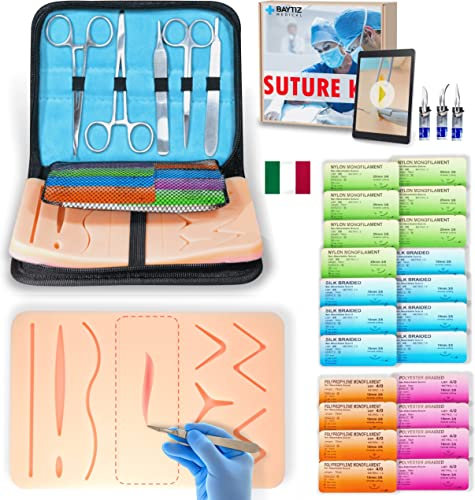 BAYTIZ ® Chirurgisches Nahtset - Silikon Haut + Nähen Zubehör Trainings Nahtset für Medizinstudent Krankenschwester Doktor Geschenke Studenten Geschenk Arzt Set Medizin Suture Pinzette Medizin pad
