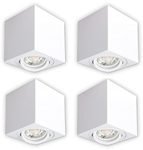 INNOVATE LED Aufbauspot - 35° schwenkbare Aufbauleuchte - kompakter Aufputz Deckenspot - moderner IP20 Aufbaustrahler GU10 Fassung - flaches Downlight excl. Leuchtmittel (4 Stück, Weiß Eckig)