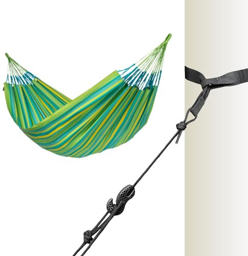 LA SIESTA® - Brisa - Klassische Doppel + Baum- & Pfosten-Befestigung Hängematte, handgefertigt in Kolumbien, mit 160 cm Breite für entspannte Momente drinnen und draußen. (Lime)