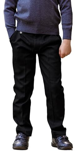 ZECO Boy's Slim Fit Elasticated Waist School Trousers (3-17 Years) Black