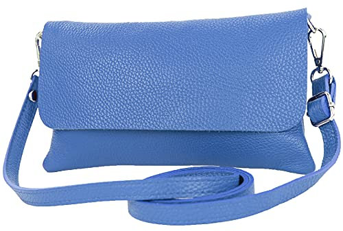 modamoda de T226 Damen Leder Clutch Umhängetasche Abendtasche Small handmade in Italy, Farbe:Signalblau