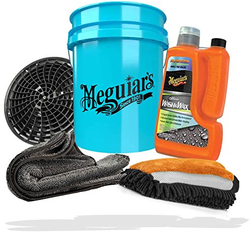 detailmate Auto Wasch- und Wachs Set mit Meguiars Hybrid Ceramic Wash&Wax 1660ml + detailmate 3in1 Waschhandschuh + 2x Trockentuch + Eimer mit Detail Guardz Dirt Lock