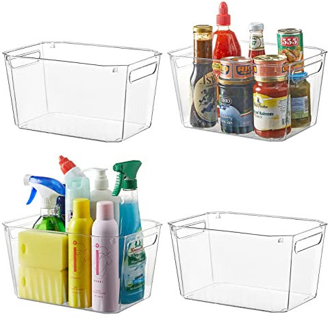 Lifewit 4 Boîte de Rangement en Plastique, Organisateur Frigo, Boite Rangement Frigo Transparent, Rangement Tiroir Cuisine, Distributeur Canette Frigo, Boite Rangement Alimentaire avec Poignée
