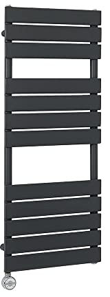 Milano Lustro 600W Anthracite Flat Panel Electric Heated Towel Rail Thermostatic - 1200mm x 450mm